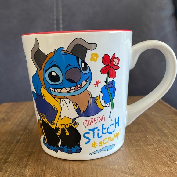 NEW Disney Beauty And The Beast Starring Stitch & Scrump Be Our Guest Mug - Picture 1 of 5